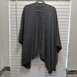 Karl Lagerfeld Paris Grey fly front cape with faux pearl trim  One size